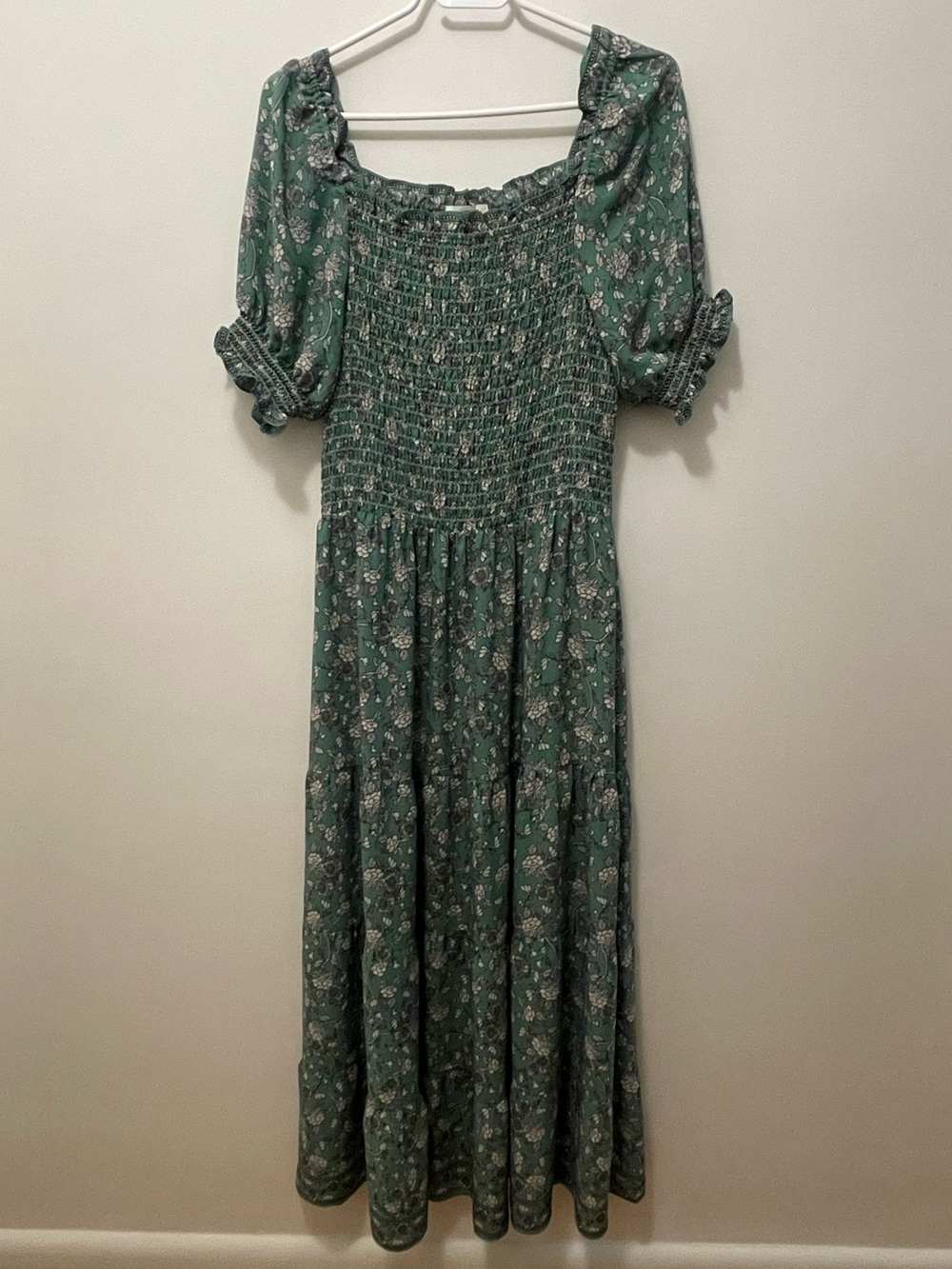 Max Studio Green Floral Smocked Maxi Summer Dress
